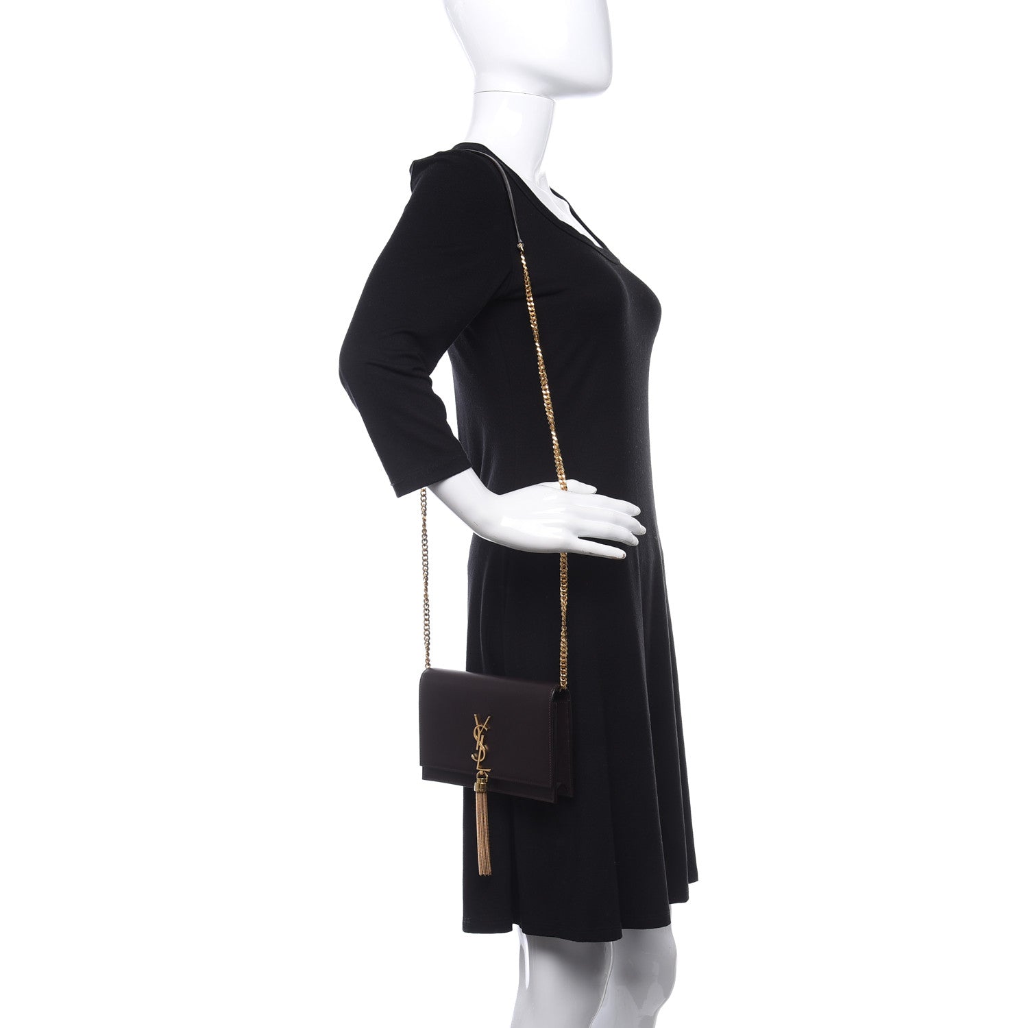 Saint Laurent Smooth Calfskin Classic Monogram Kate Tassel Chain Wallet Amaranto 2 of 9