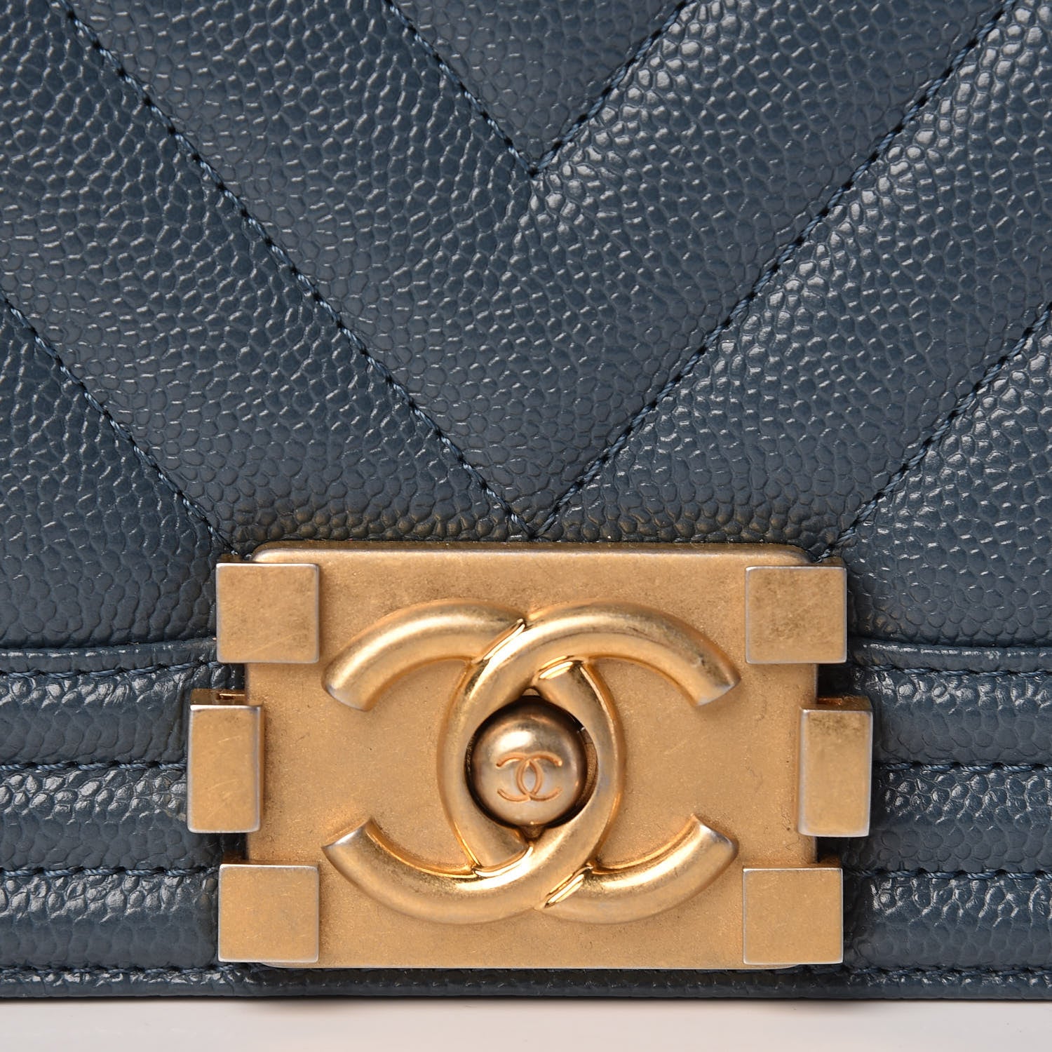 Chanel Caviar Chevron Quilted New Medium Boy Flap Blue 8 of 12