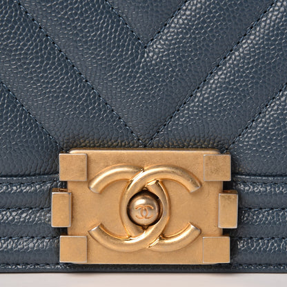 Chanel Caviar Chevron Quilted New Medium Boy Flap Blue 8 of 12
