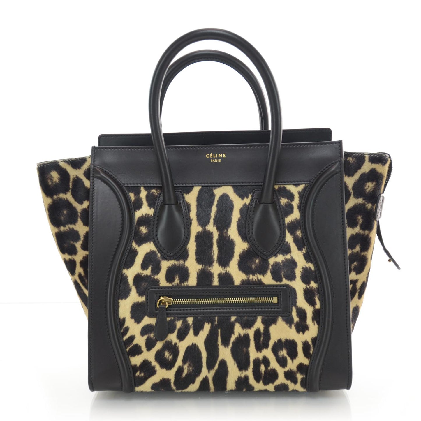 Leopard Pony Hair Mini Luggage Black
