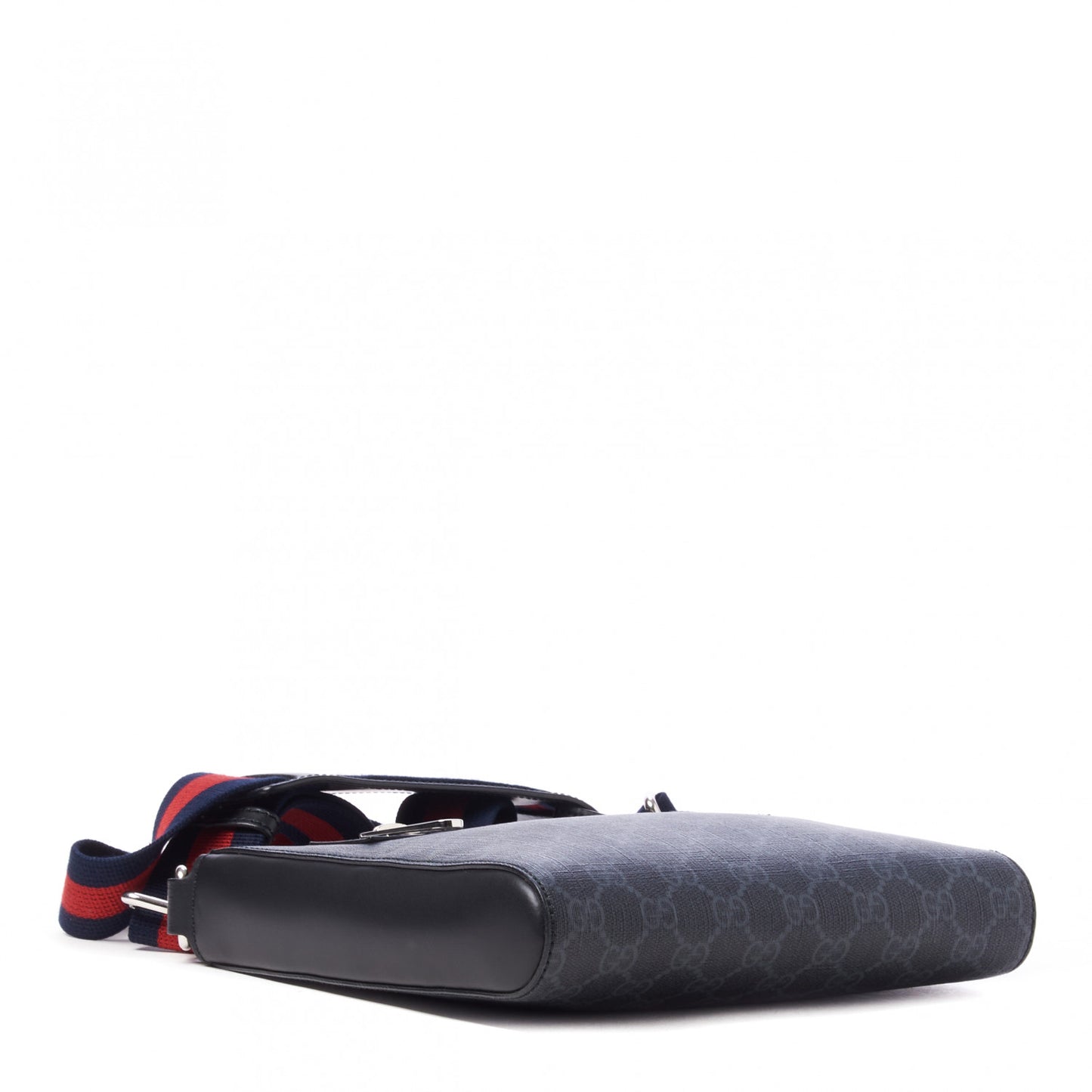 GG Supreme Monogram Web Small Flat Messenger Bag Black Grey