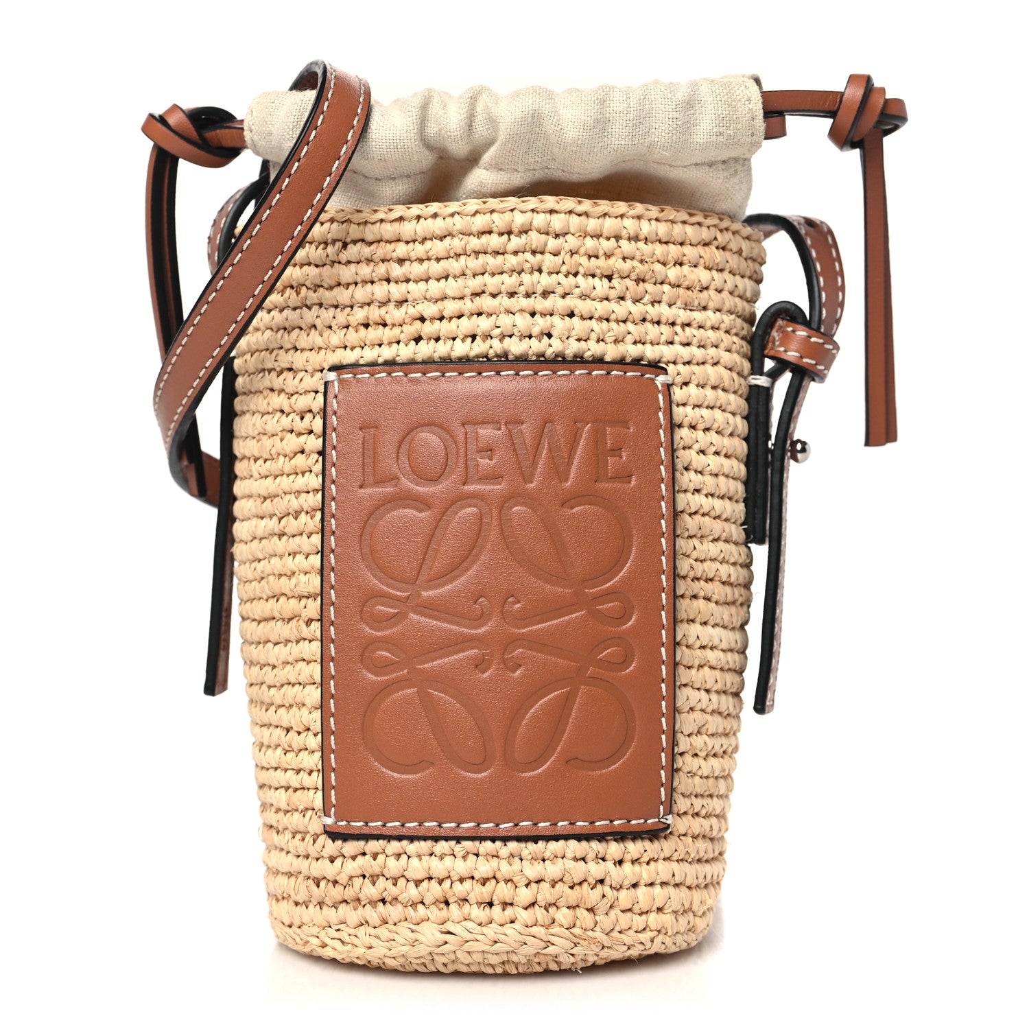 Loewe Calfskin Raffia Paulas Ibiza Bucket Bag Natural Tan 1 of 11