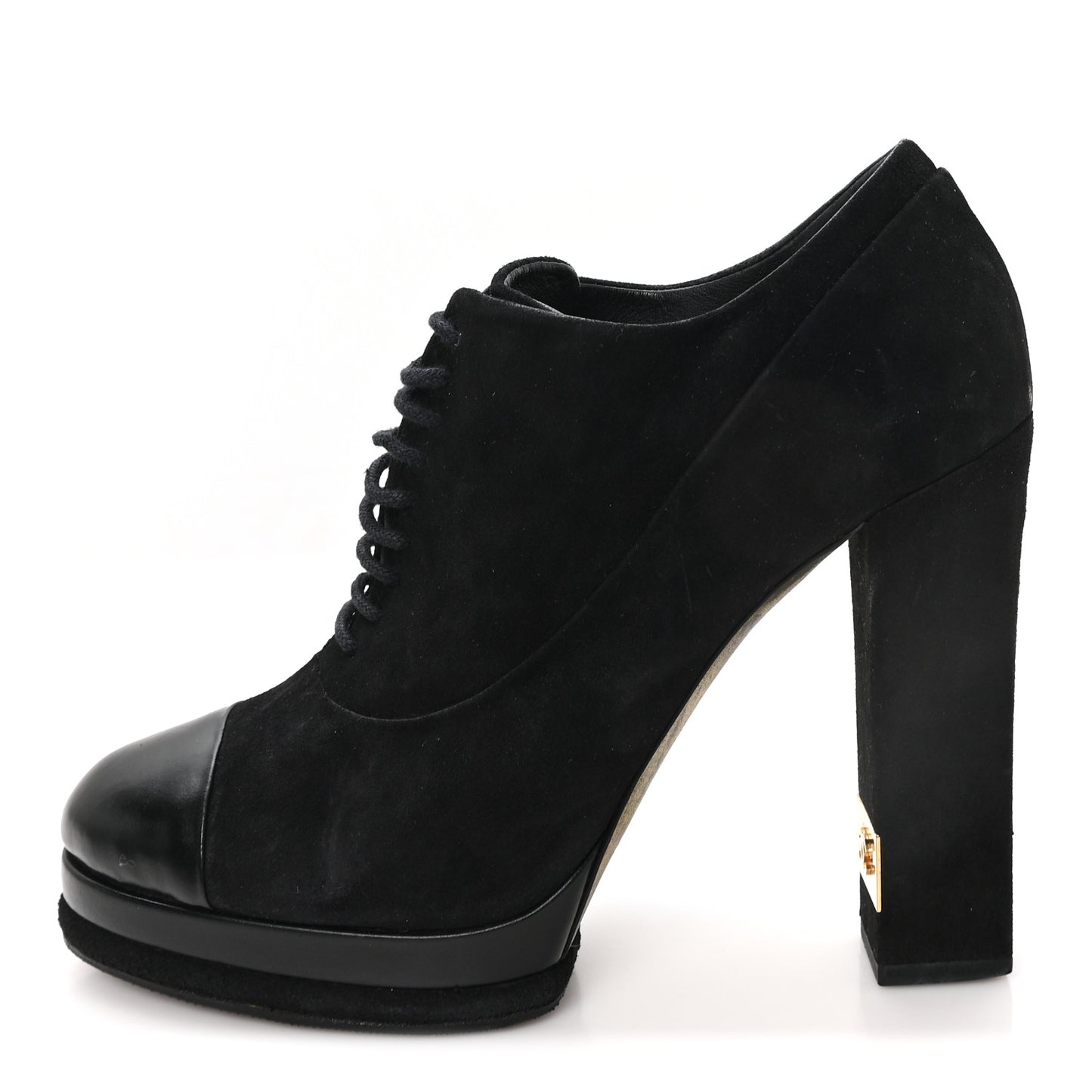 Suede Cap Toe Lace Up Booties 41 Black