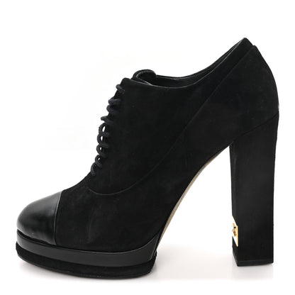 Chanel Suede Cap Toe Lace Up Booties 41 Black 1 of 9