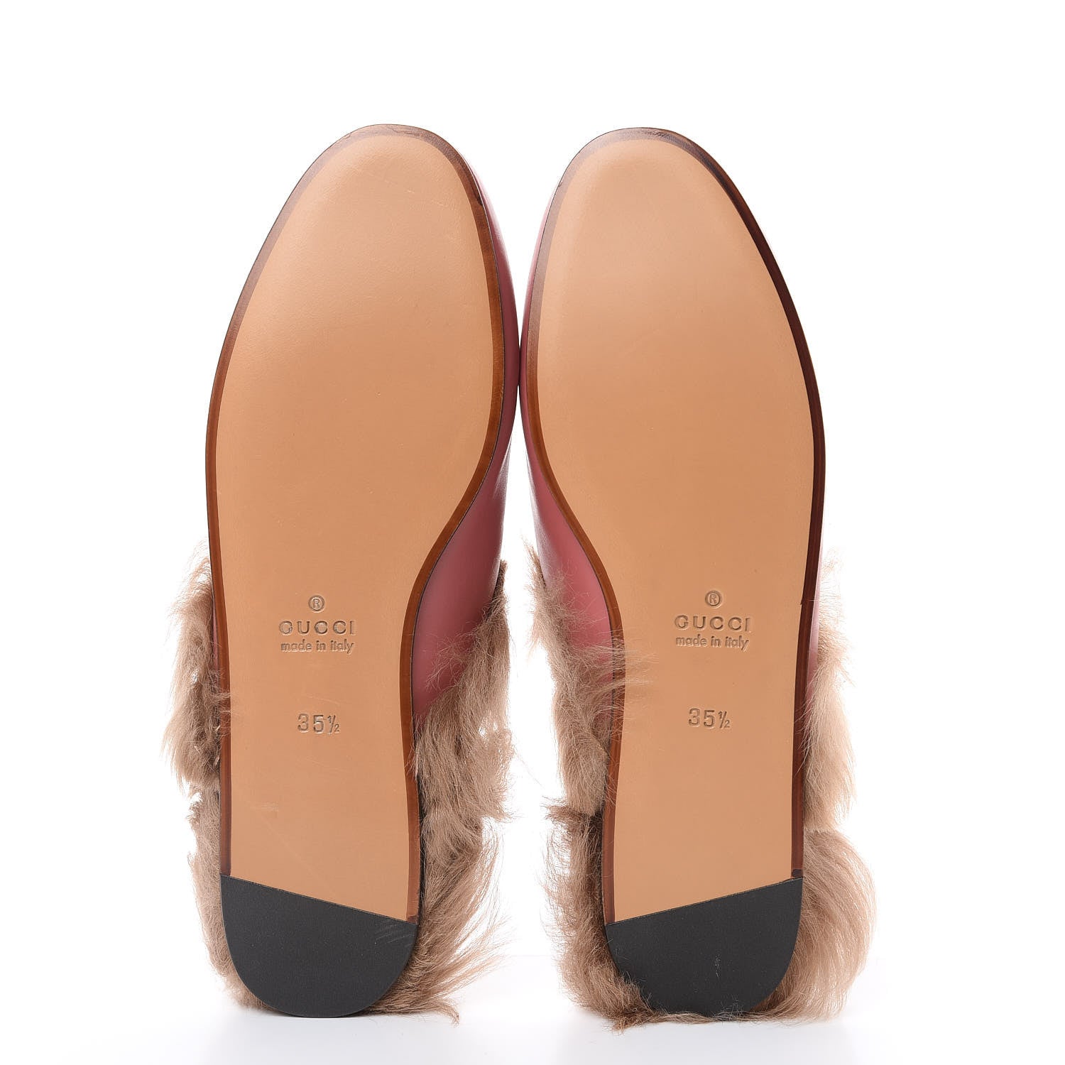 Gucci Calfskin Fur Womens Princetown Slippers 35.5 Lipstick Rose Natural 5 of 10