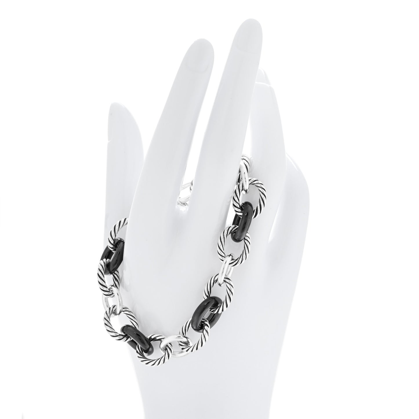 Sterling Silver Ceramic 13mm Large Oval Link Bracelet Black