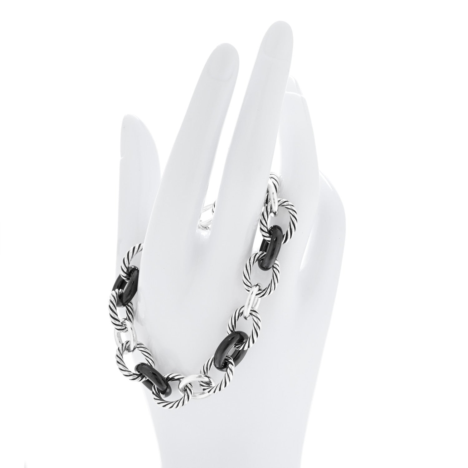 David Yurman Sterling Silver Ceramic 13mm Large Oval Link Bracelet Black 2 of 4