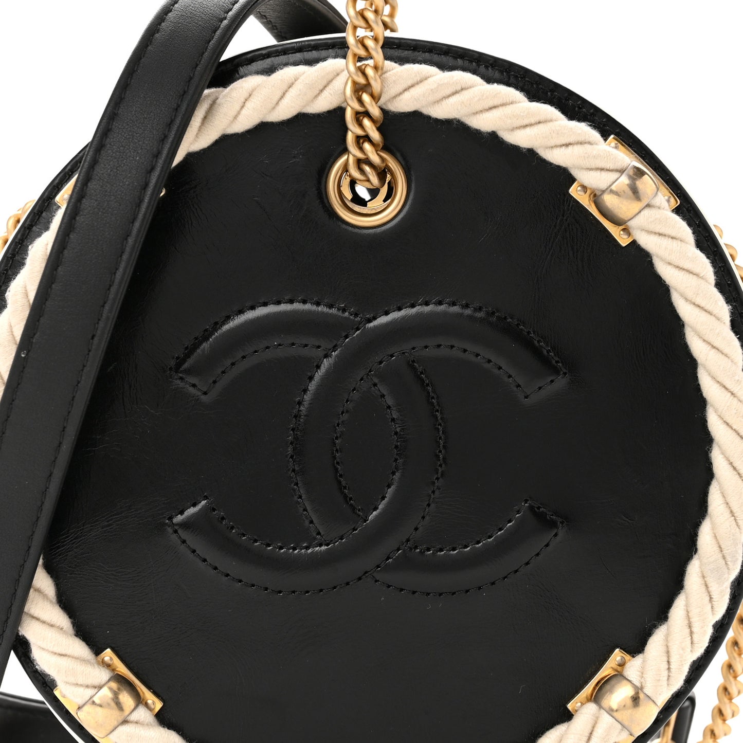 Crumpled Calfskin Cotton Small En Vogue Round Bag Black