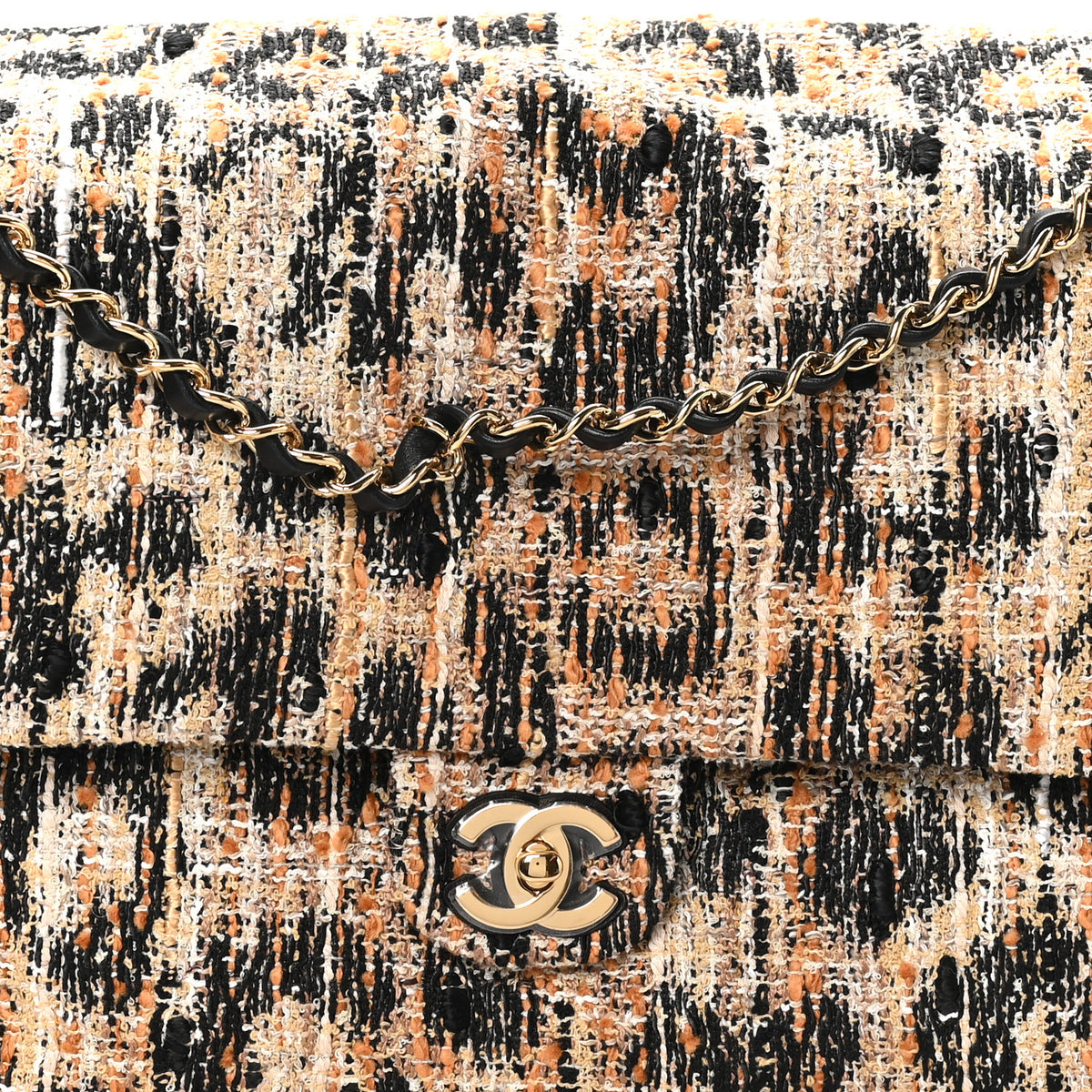 Tweed Mixed Fibers Leopard Print Souplissimo Maxi Flap Brown Black White