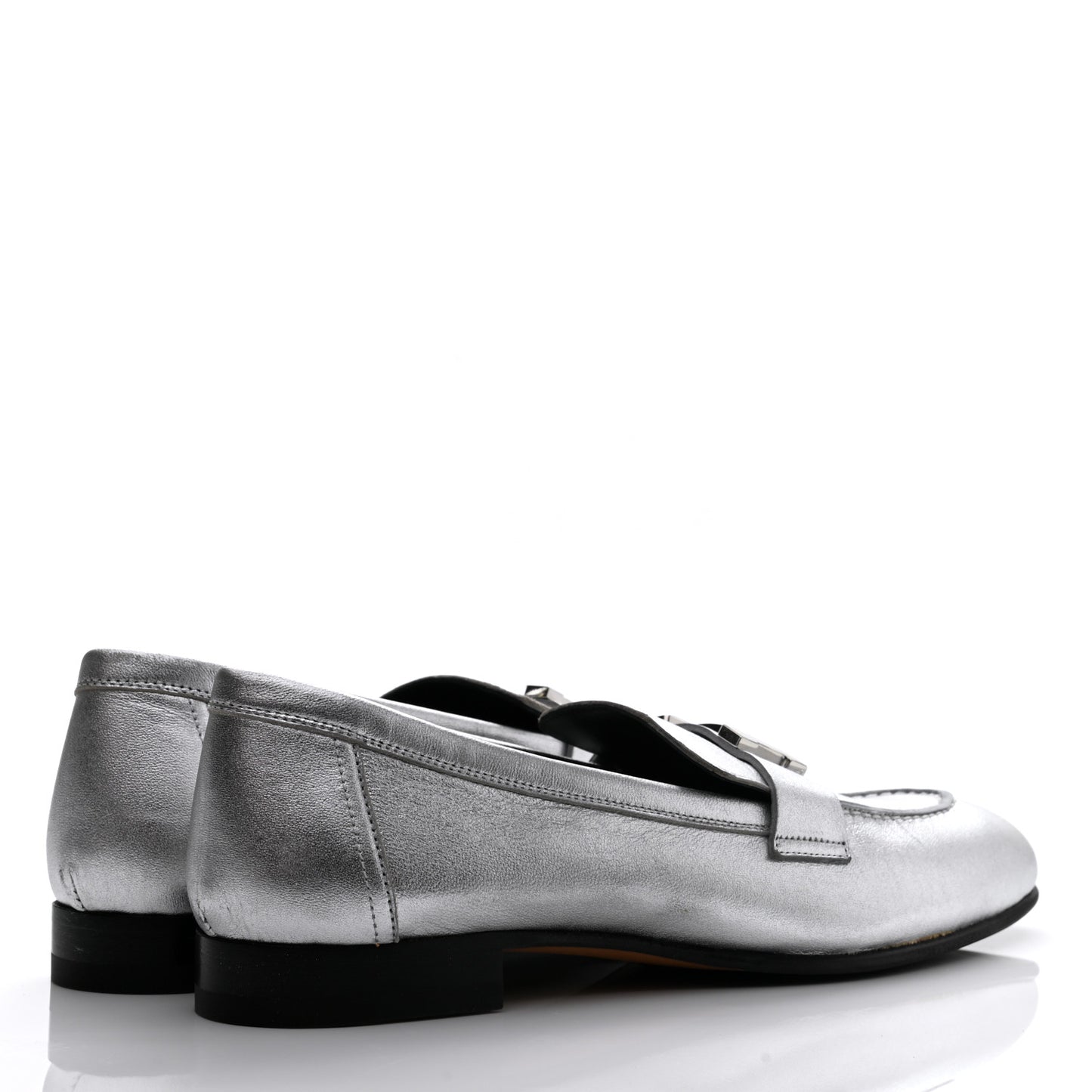 Metallic Goatskin Paris Loafers 37 Gris Argente
