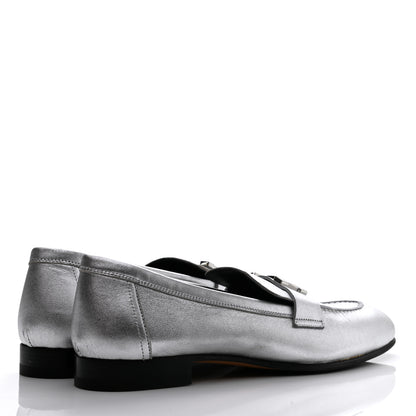Hermes Metallic Goatskin Paris Loafers 37 Gris Argente 4 of 12