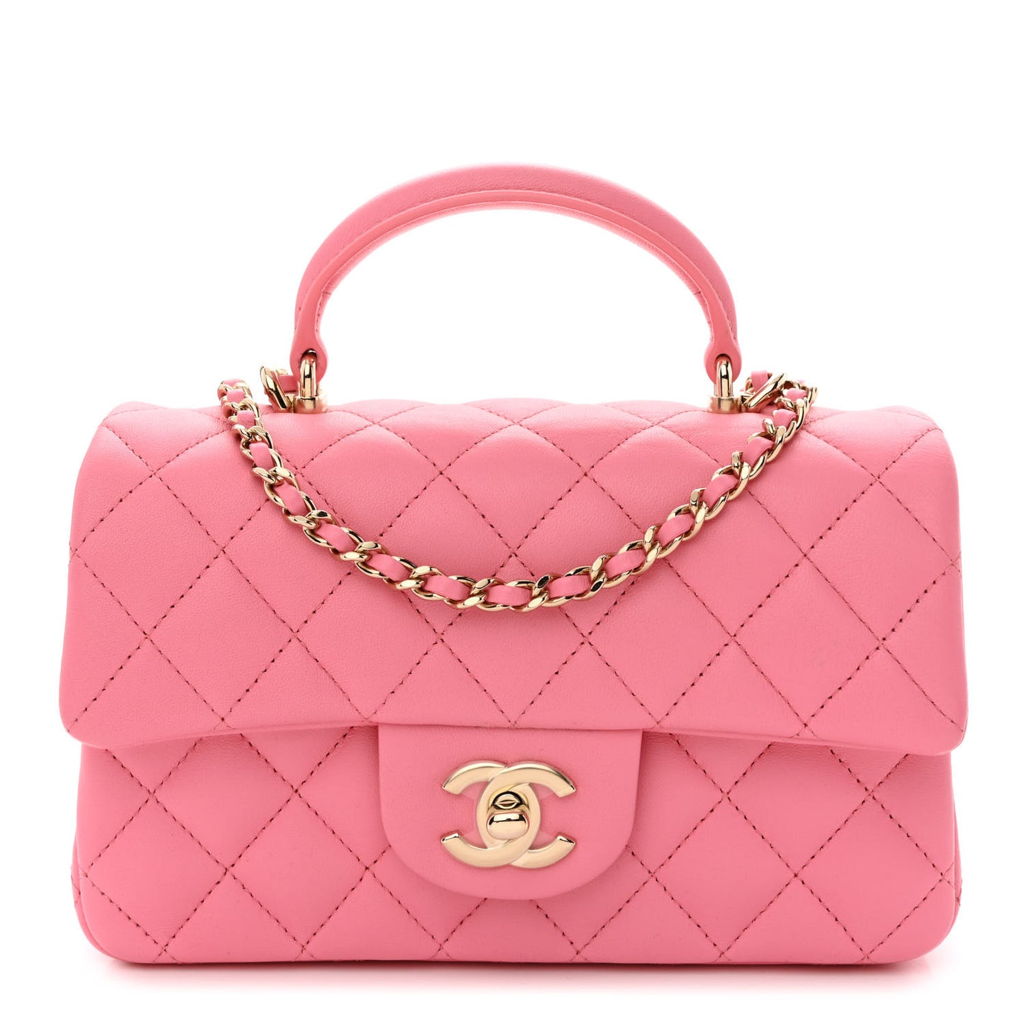Caviar Quilted Mini Top Handle Rectangular Flap Pink