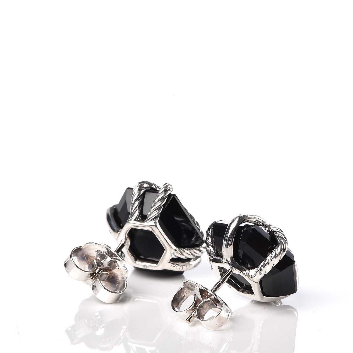 Sterling Silver Diamond Black Onyx 14mm Cable Wrap Earrings