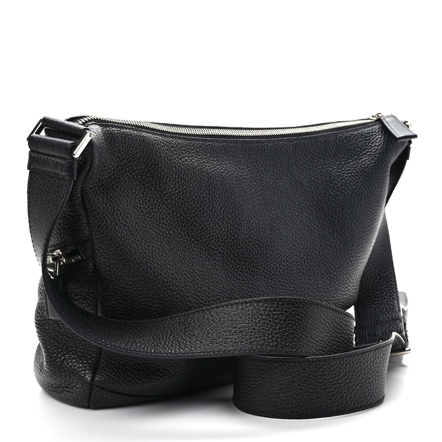 Vitello Daino Triangle Logo Embossed Shoulder Bag Black