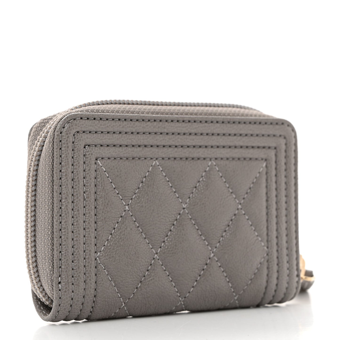 Caviar Quilted Boy Zip Around Coin Purse Wallet Grey