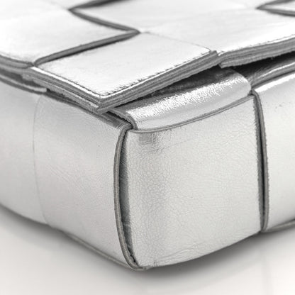 Bottega Veneta Metallic Lambskin Maxi Intrecciato Cassette Crossbody Bag Silver 8 of 9