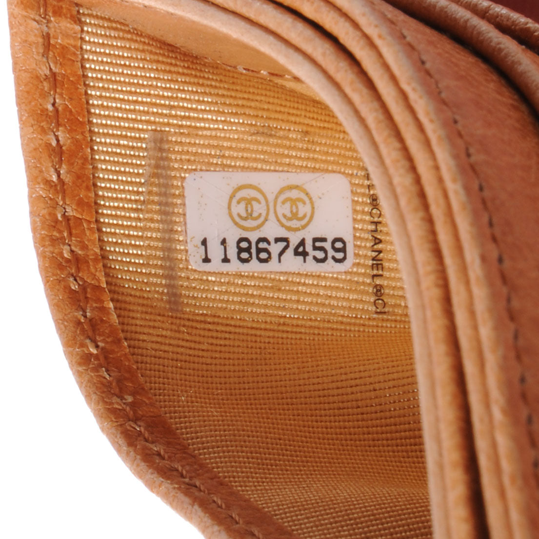 Glazed Calfskin Quilted Card Holder Light Brown