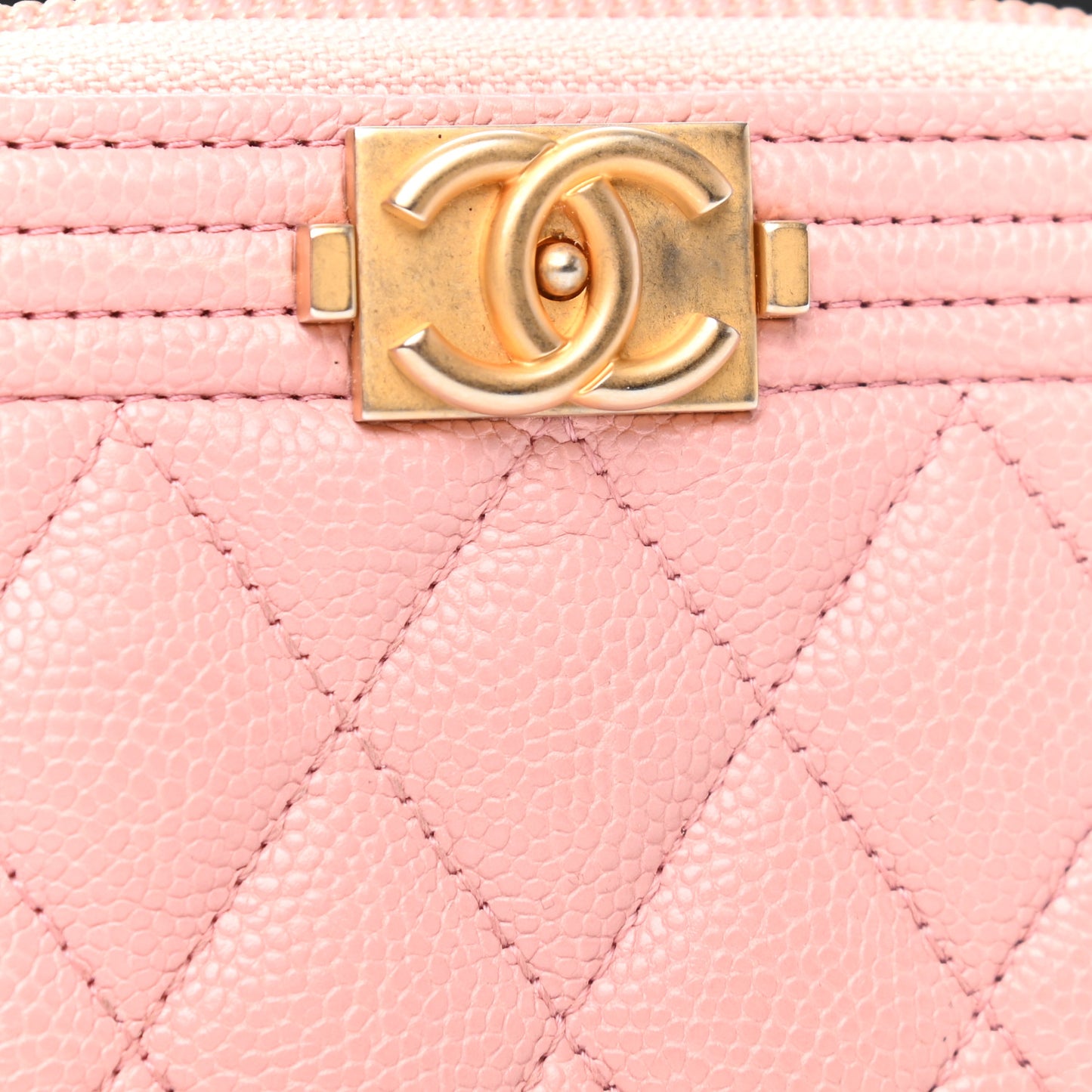 Caviar Quilted Boy Zip Around Coin Purse Wallet Light Pink
