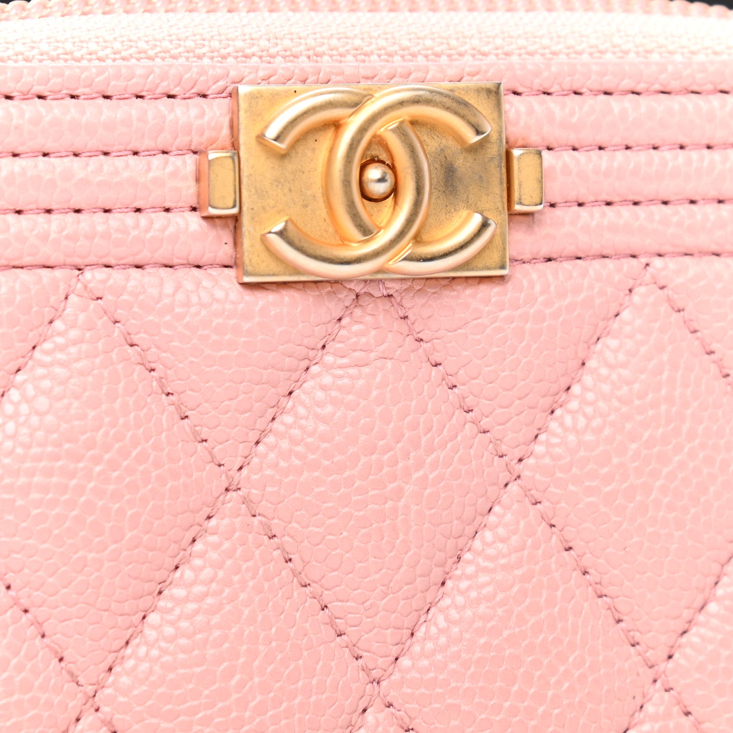Chanel Caviar Quilted Boy Zip Around Coin Purse Wallet Light Pink 12 of 13