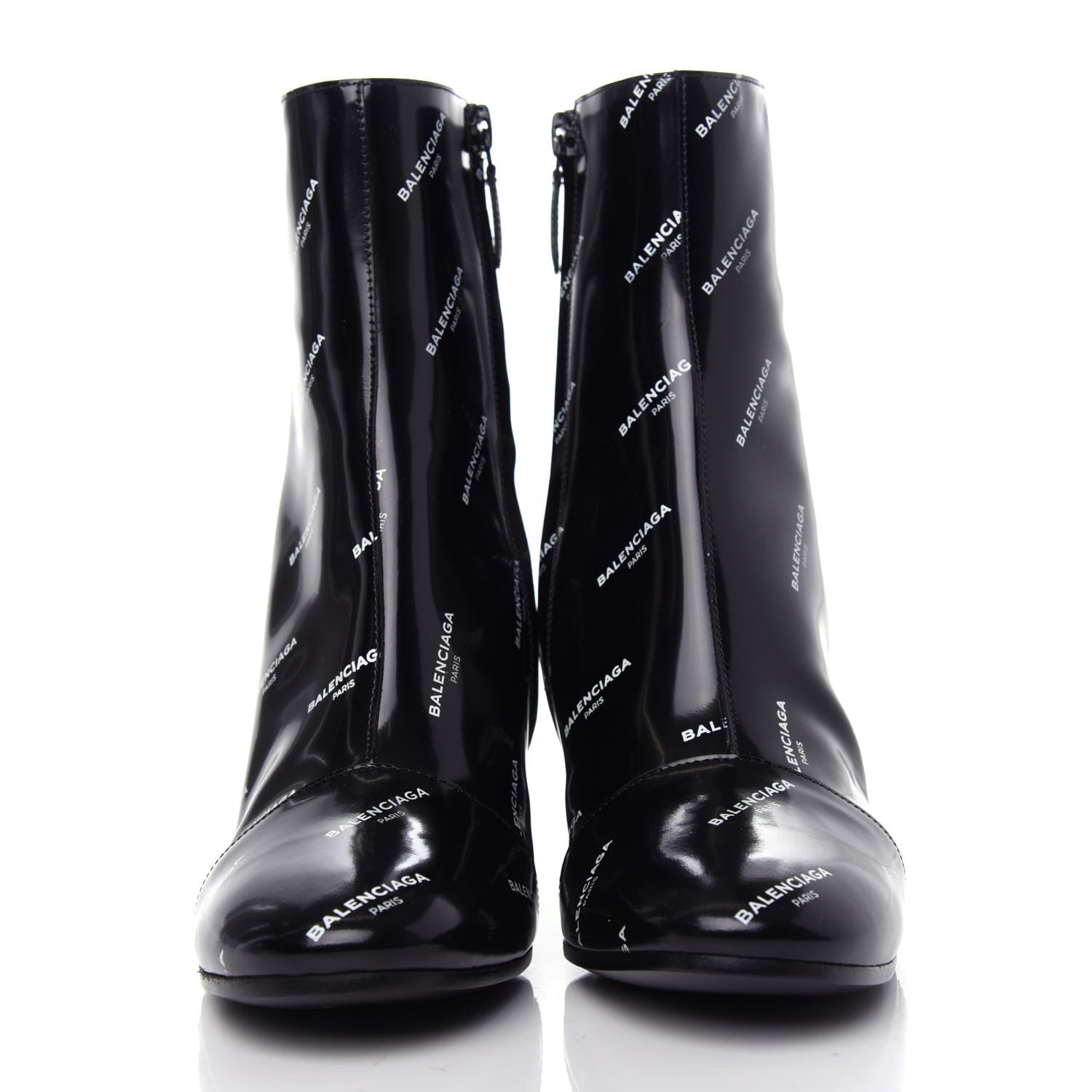 Balenciaga Patent Allover Logo Ankle Boots 37.5 Black 2 of 10
