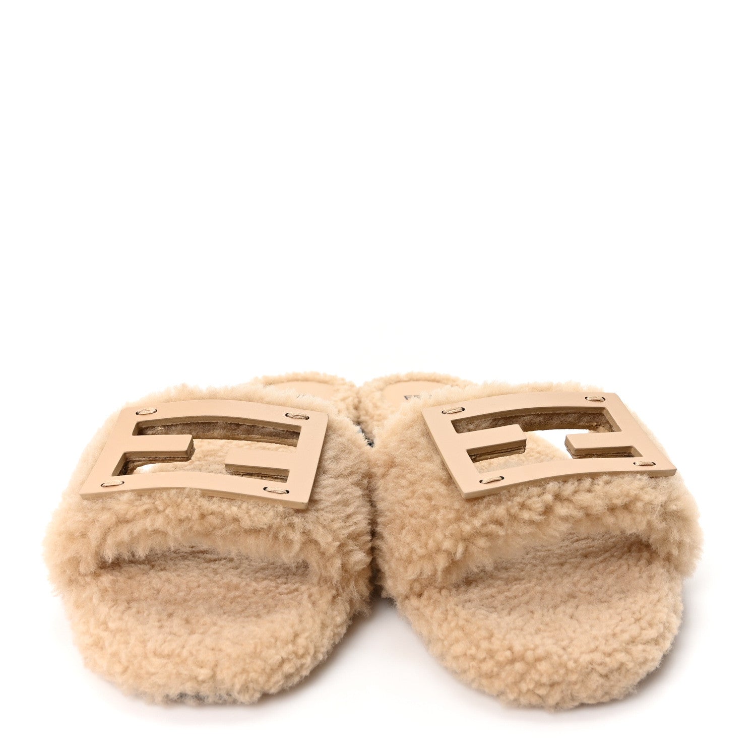 Fendi Shearling FF Baguette Slide Sandals 38.5 Beige Naturale 3 of 9