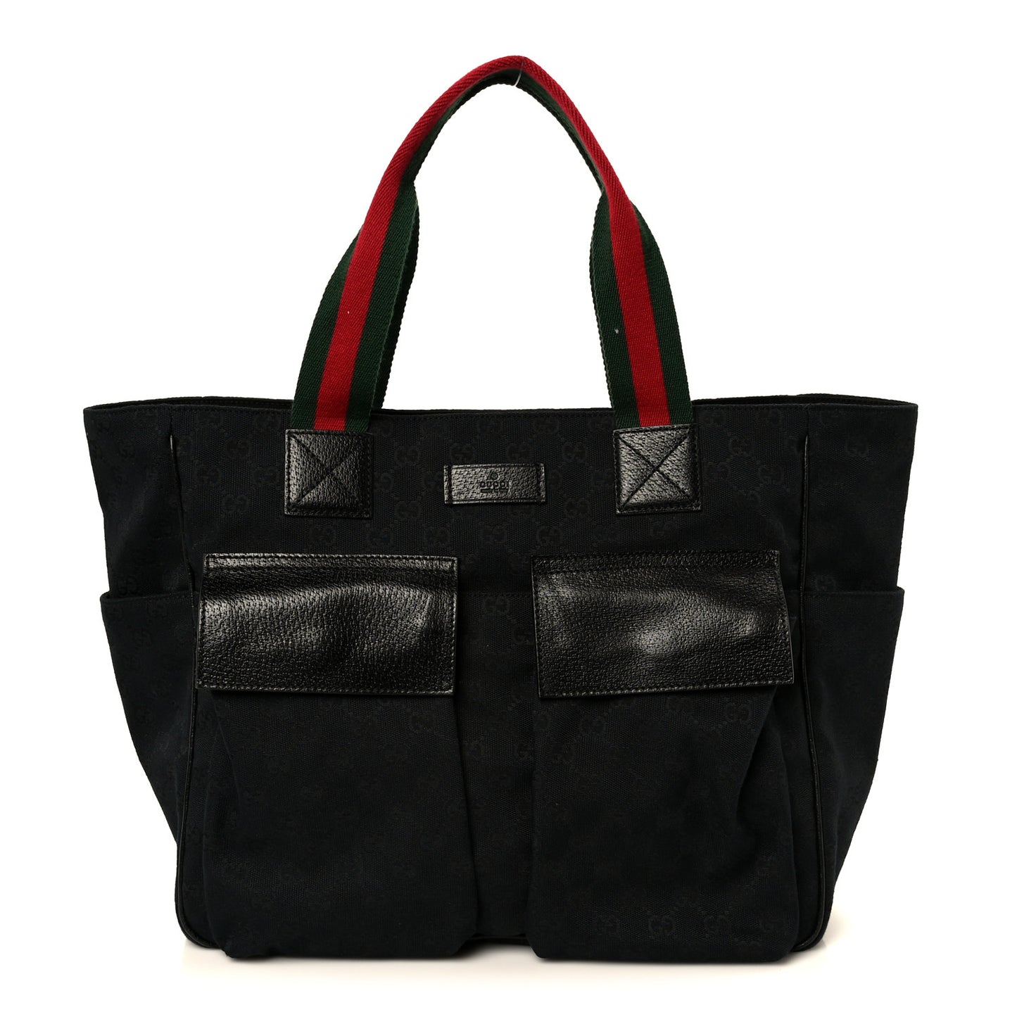 GG Monogram Medium Web Handle Double Pocket Tote Black