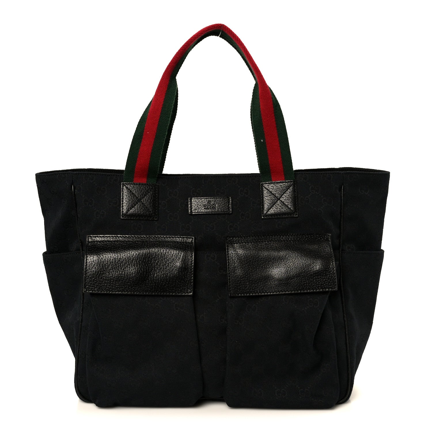 Gucci GG Monogram Medium Web Handle Double Pocket Tote Black 1 of 10
