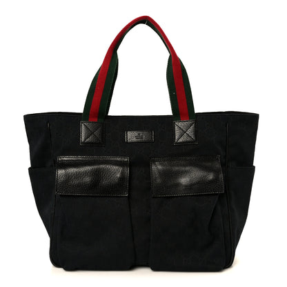 Gucci GG Monogram Medium Web Handle Double Pocket Tote Black 1 of 10