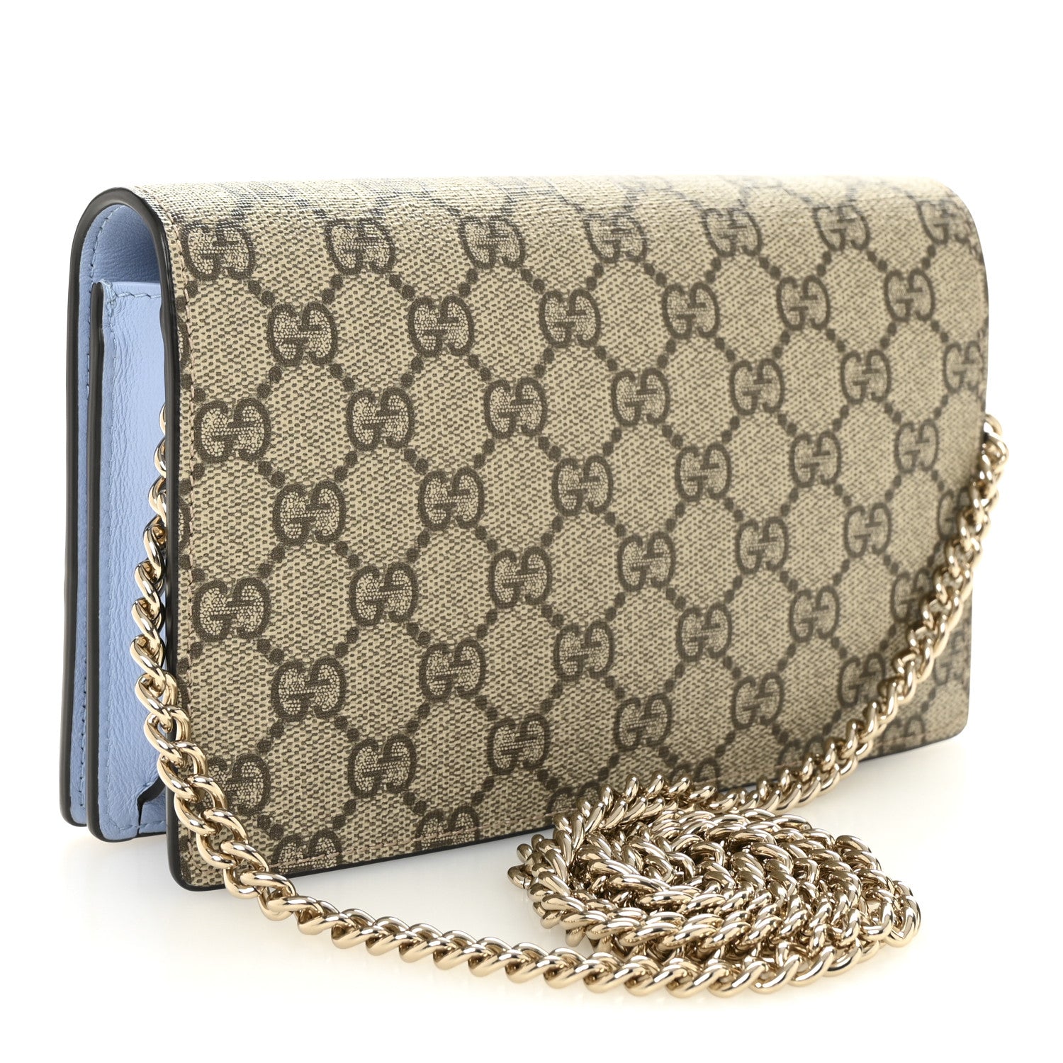 Gucci GG Supreme Monogram Textured Dollar Calfskin Mini GG Marmont Chain Wallet Light Pink Blue Beige 3 of 10