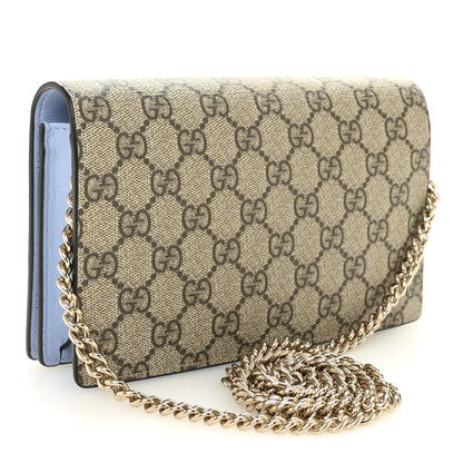 Gucci GG Supreme Monogram Textured Dollar Calfskin Mini GG Marmont Chain Wallet Light Pink Blue Beige 3 of 10