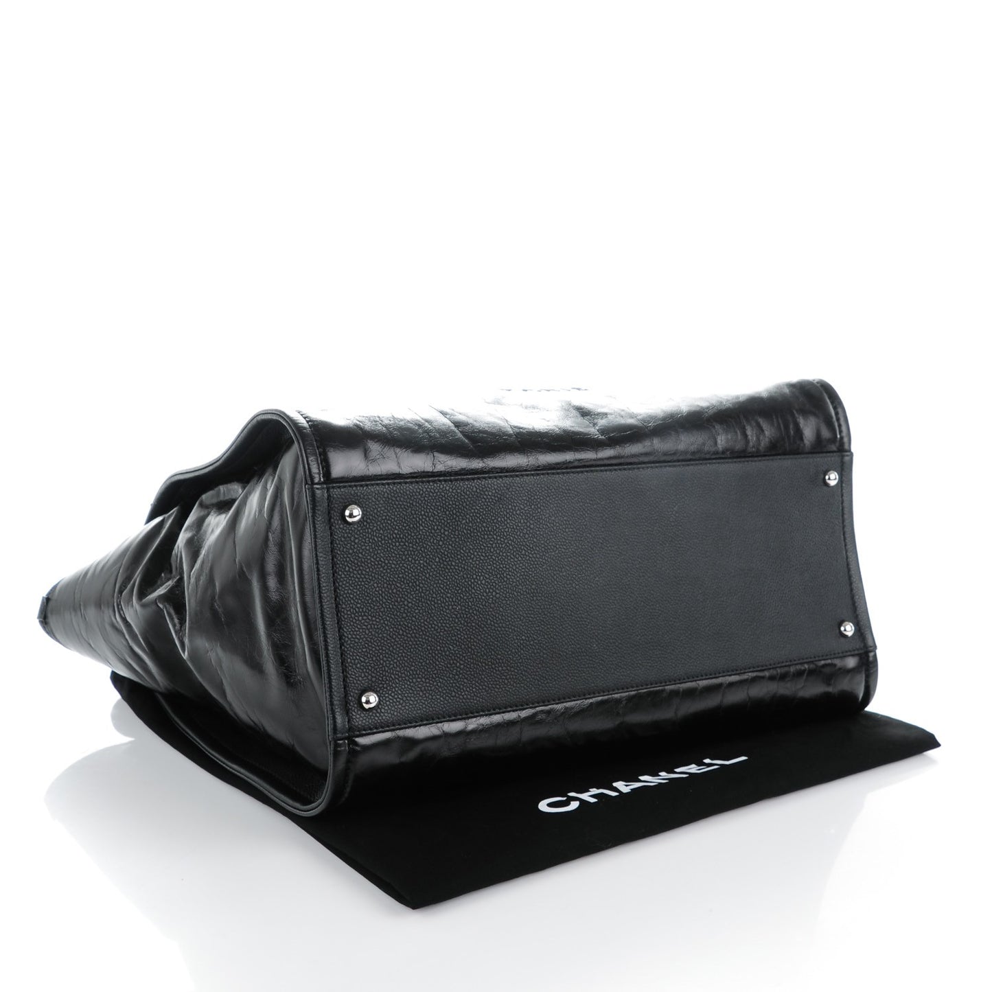 Glazed Calfskin Large Deauville Tote Black