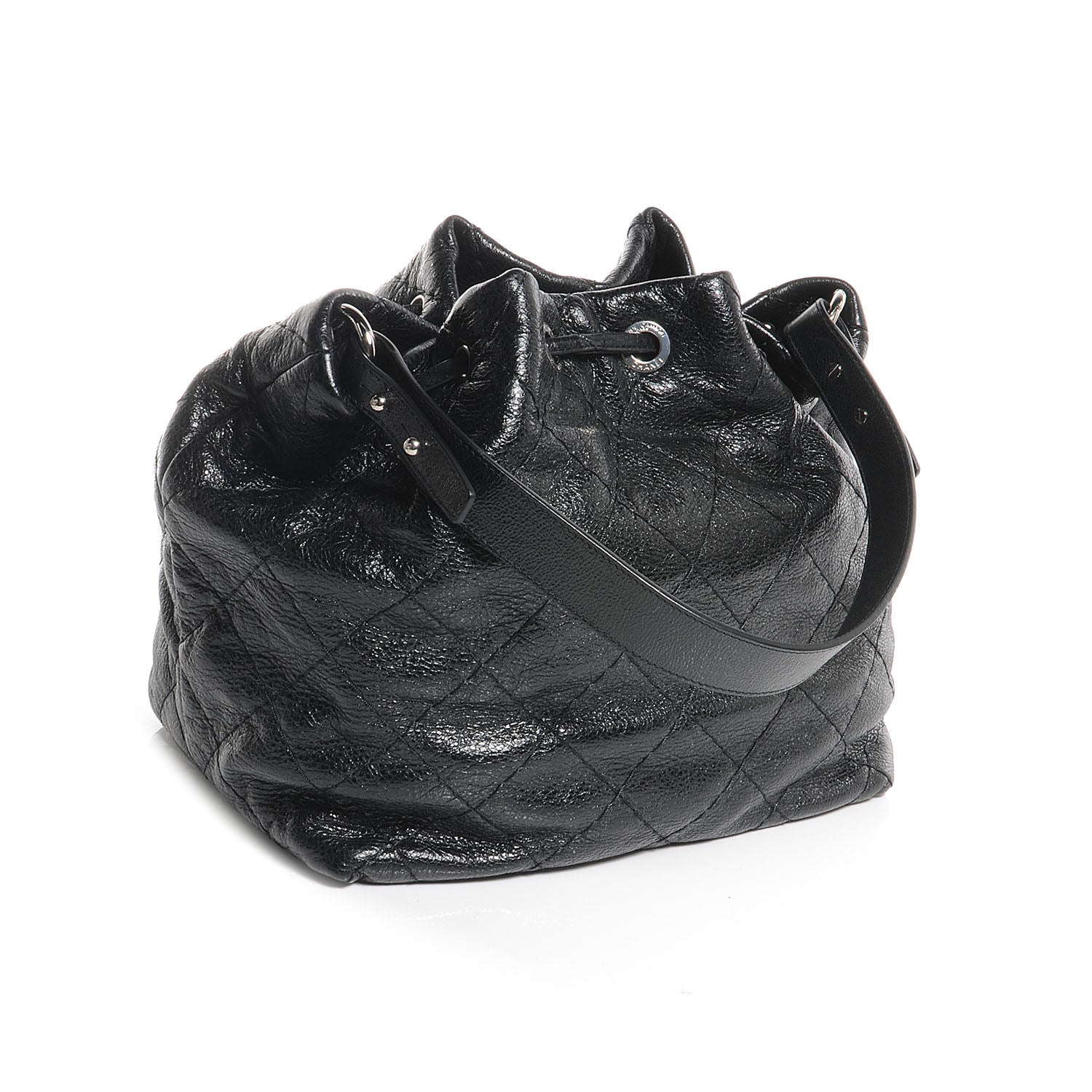 Chanel Glazed Calfskin On The Road Drawstring Tote Black 3 of 7