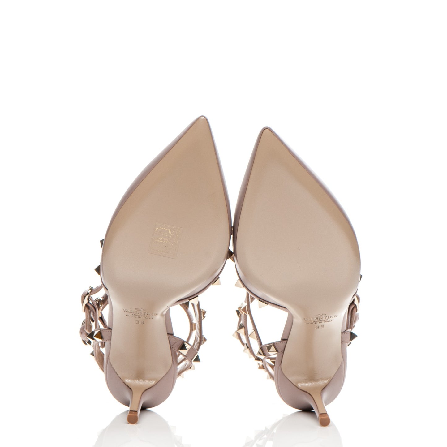 Nappa Rockstud Ankle Strap Low Heel Pumps 39 Poudre