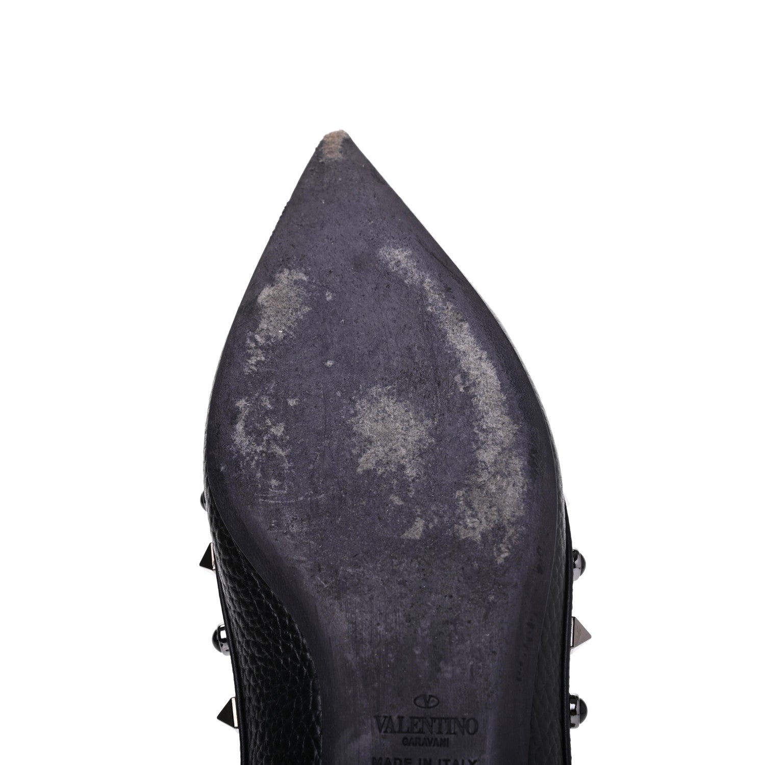 Valentino Garavani Pebbled Calfskin Onyx Rockstud Rolling Cage Ballerina Flats 38 Black 13 of 18