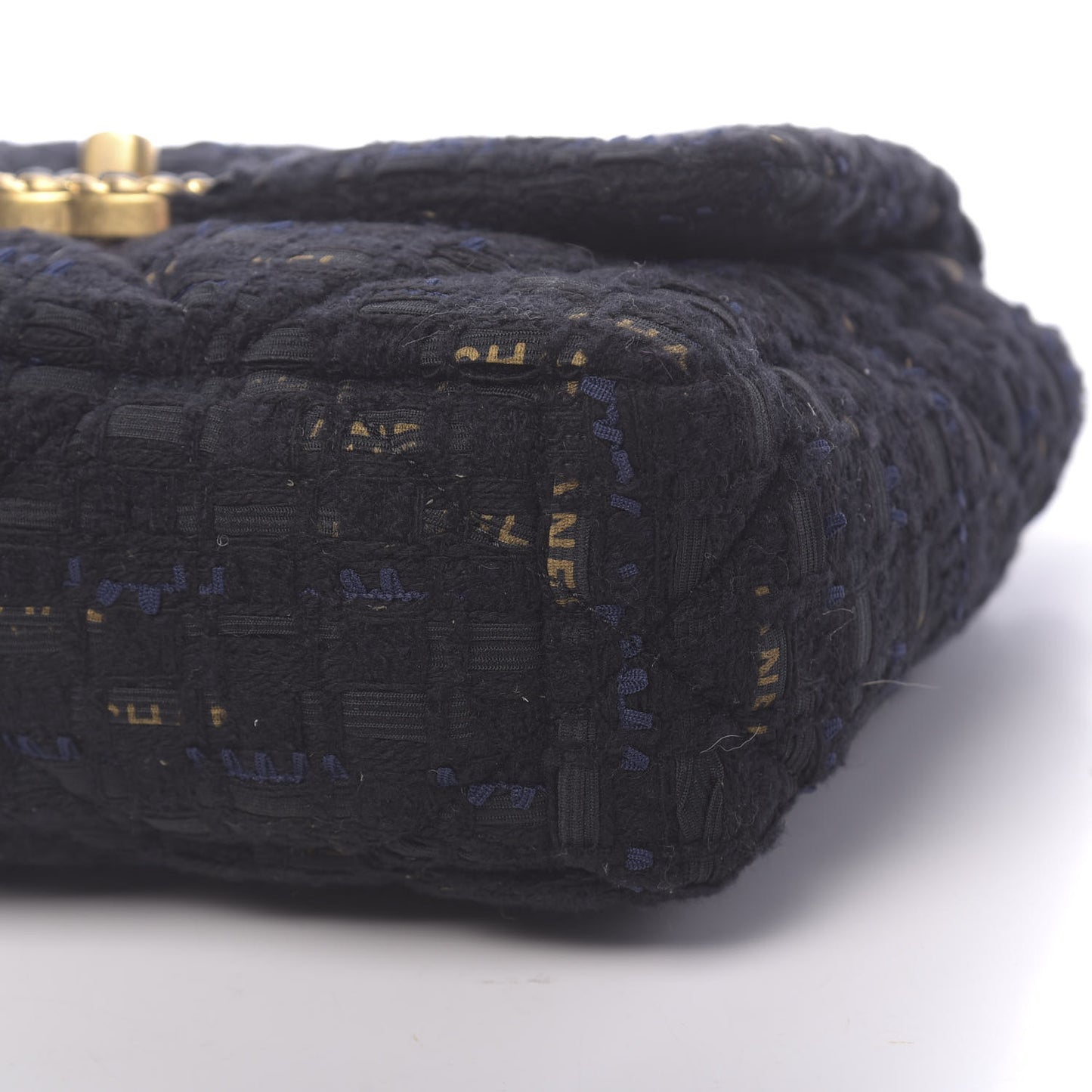 Tweed Quilted Medium 19 Flap Black Navy Gold