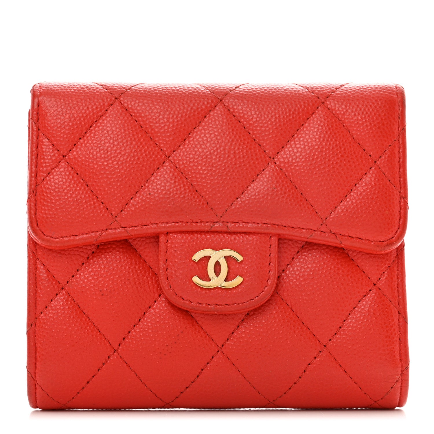 Chanel Caviar Quilted Compact Flap Wallet Red 1 of 10