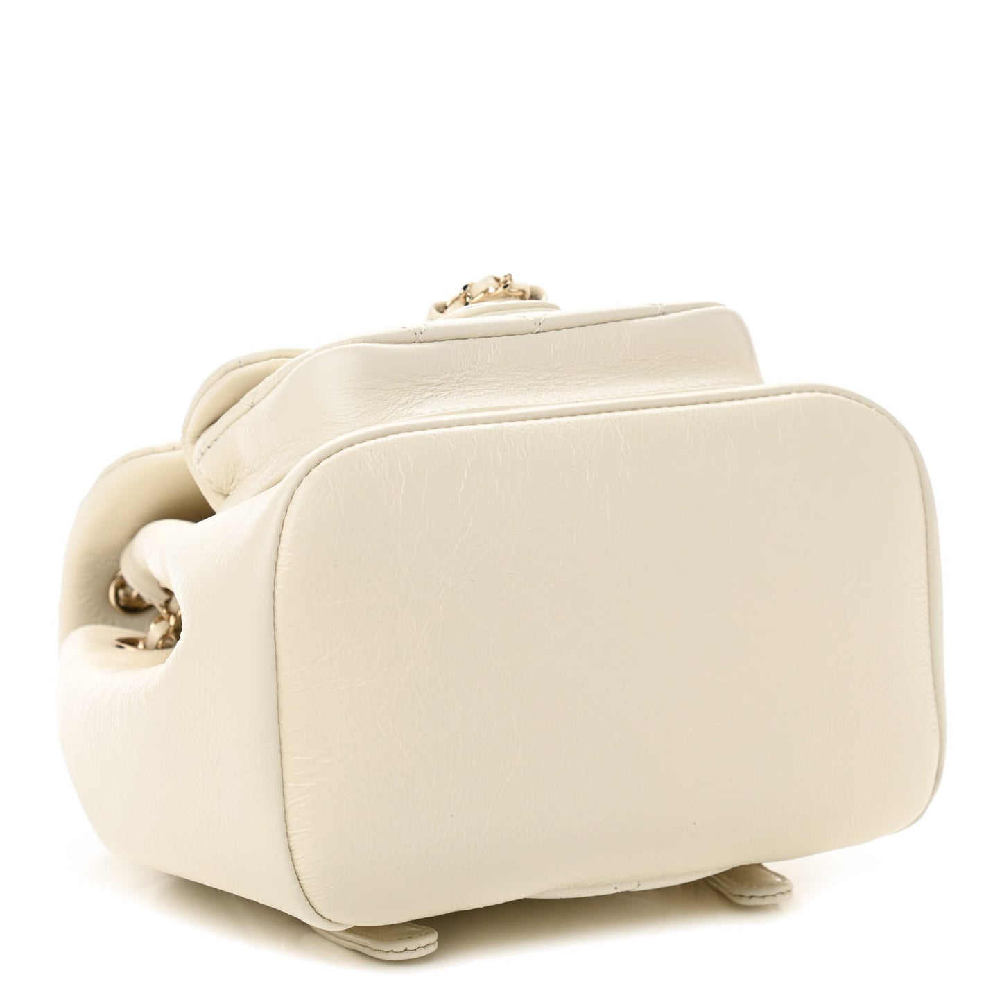 Glazed Aged Calfskin Quilted Small Duma Drawstring Backpack White