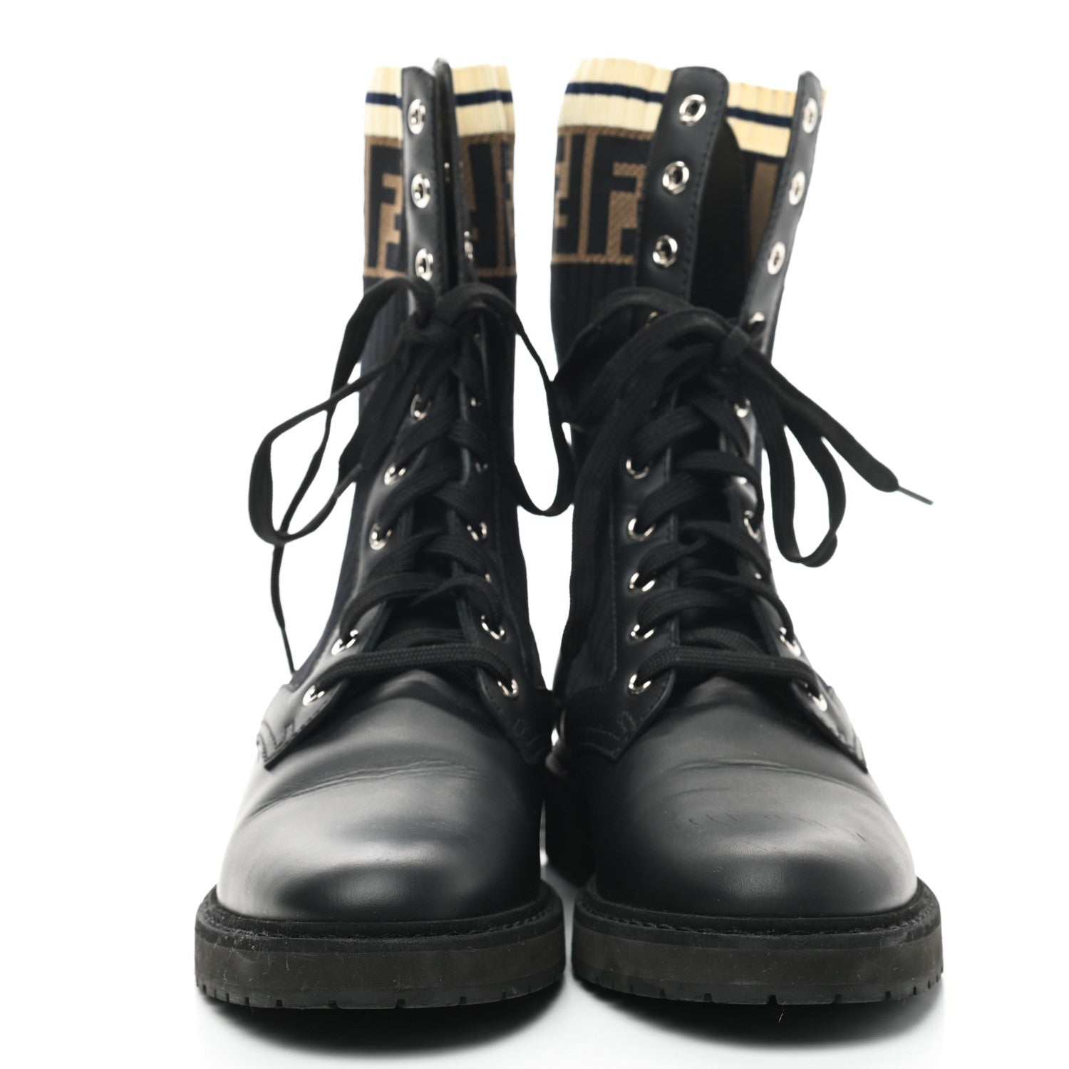 Fendi Calfskin Stretch Fabric Rockoko Biker Boots 39 Tobacco Black Marino 2 of 8