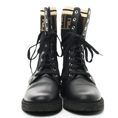 Fendi Calfskin Stretch Fabric Rockoko Biker Boots 39 Tobacco Black Marino 2 of 8