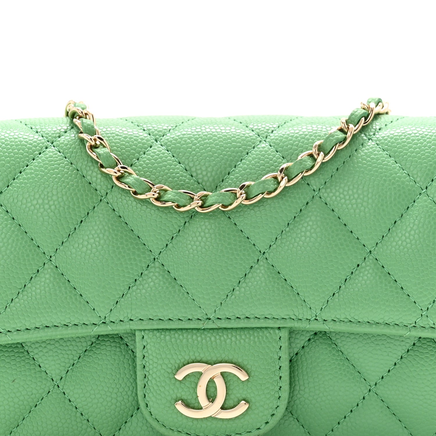 Chanel Caviar Quilted Glasses Case With Chain Green 9 of 14