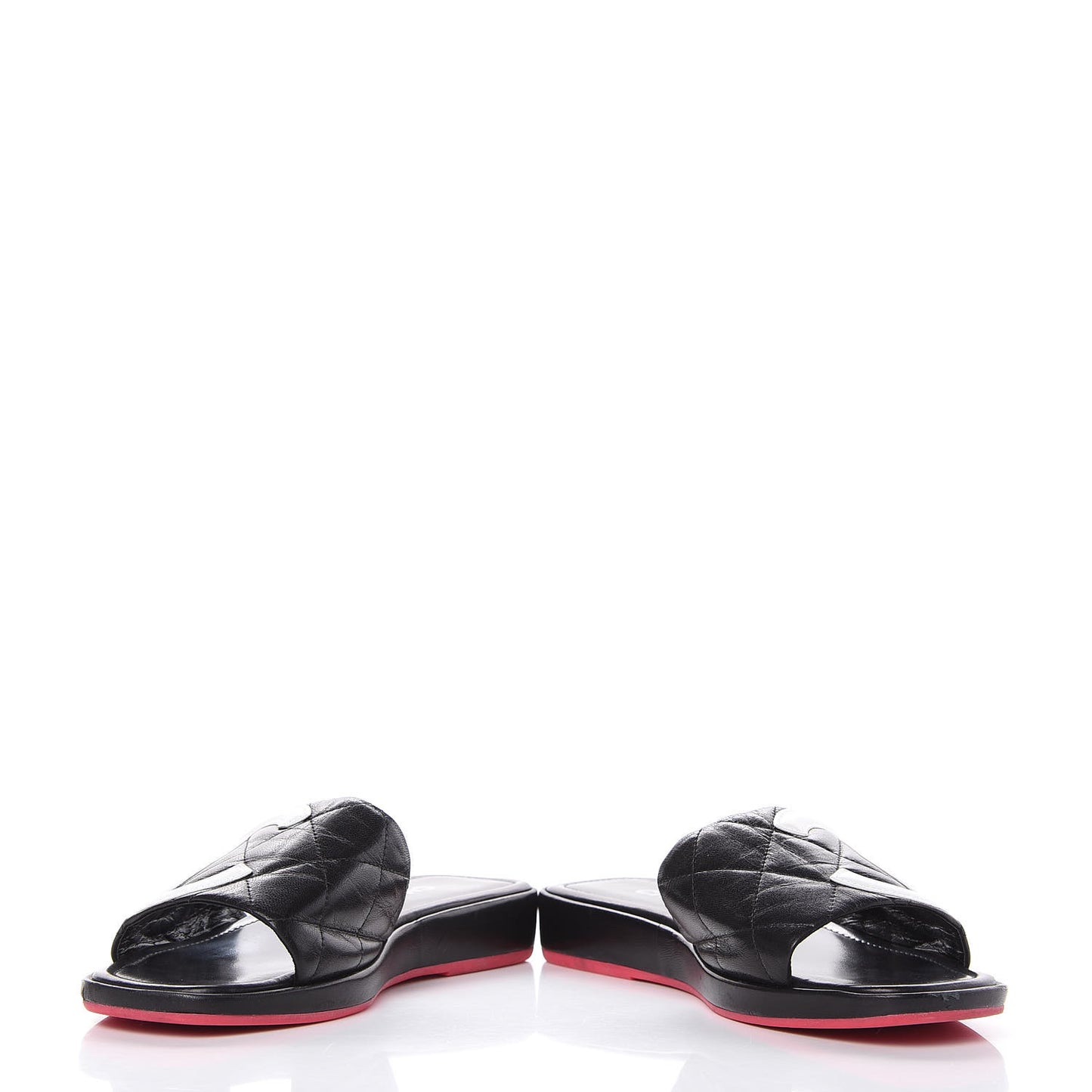 Calfskin Cambon CC Flat Slide Sandals 37.5 Black