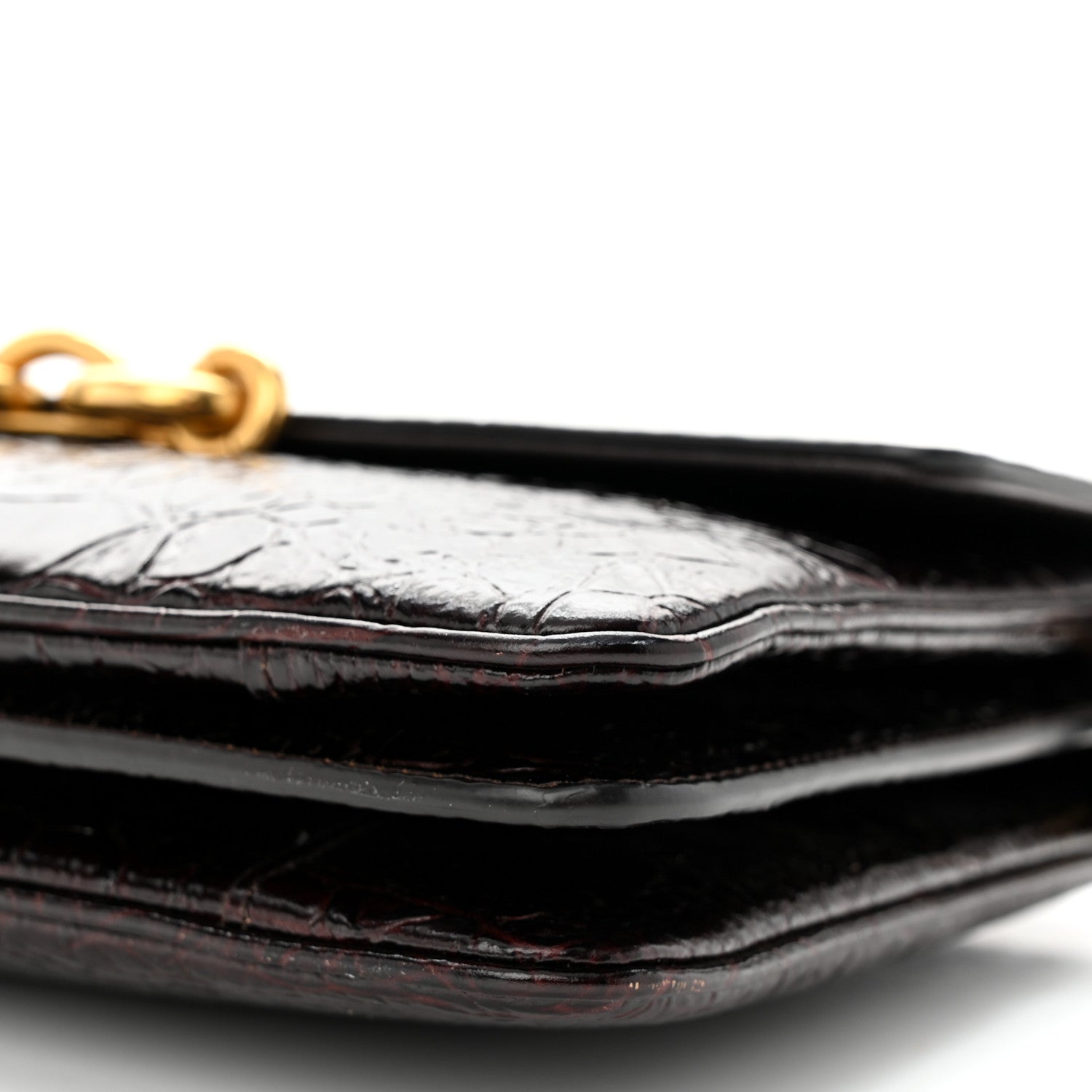 Saint Laurent Shiny Crocodile Embossed Calfskin Le Maillon Satchel Coffee 10 of 11