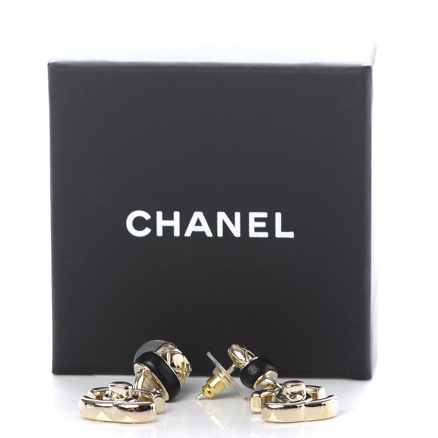 Lambskin CC Turnlock Drop Earrings Gold Black
