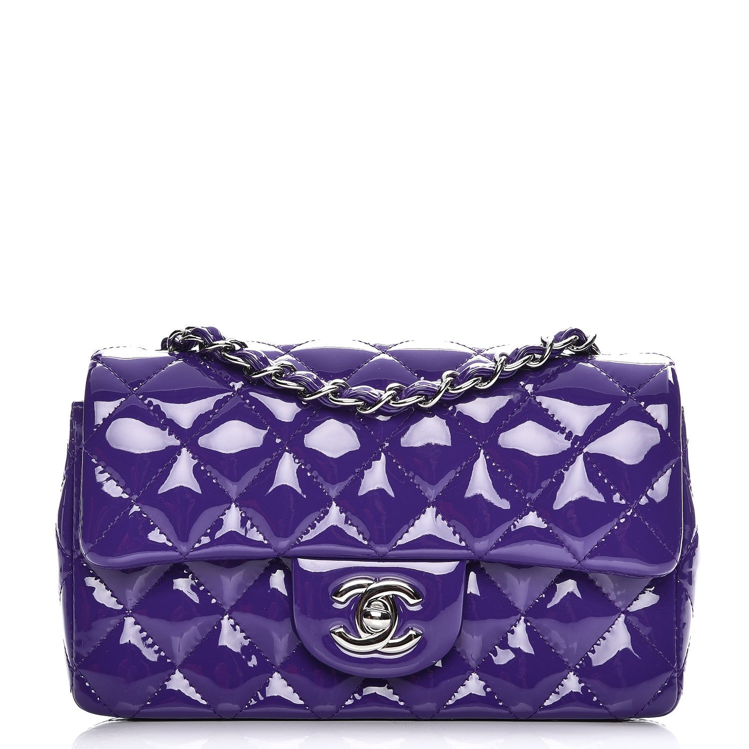 Chanel Patent Quilted Mini Rectangular Flap Purple 1 of 8