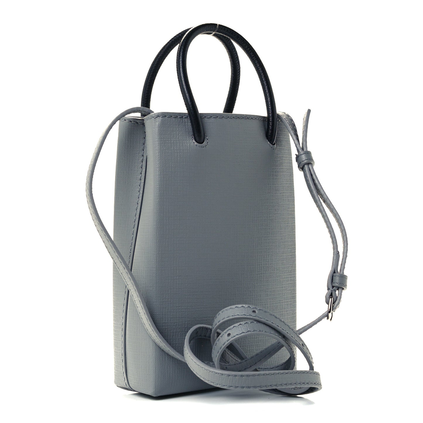 Squared Calfskin Logo Shopping Phone Holder Bag Balenciaga Grey