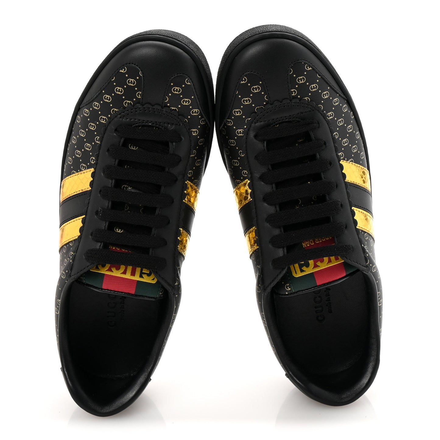 X DAPPER DAN Calfskin Laminated Ayers GG Micro Monogram Womens G74 Sneakers 36.5 Black Gold