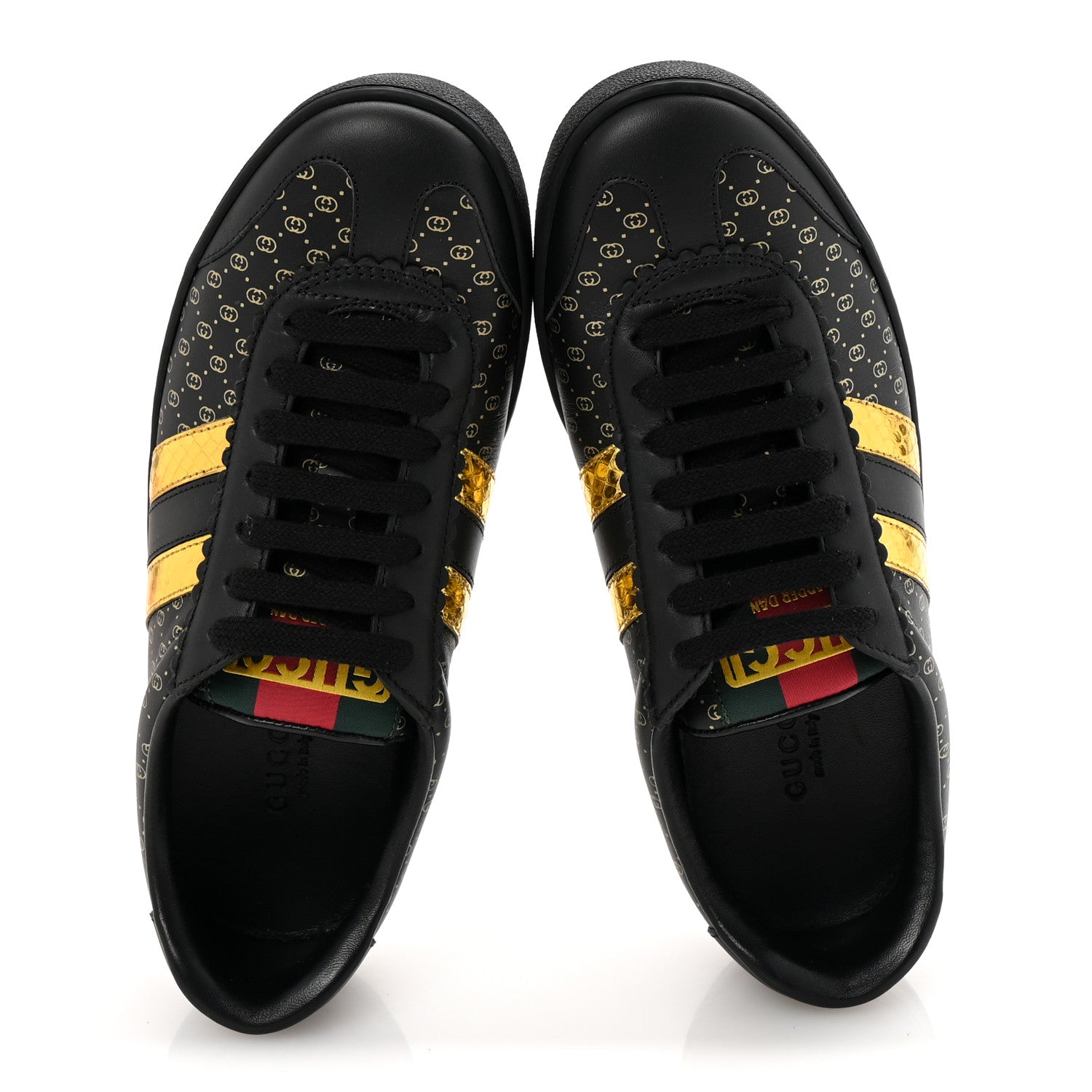 Gucci X DAPPER DAN Calfskin Laminated Ayers GG Micro Monogram Womens G74 Sneakers 36.5 Black Gold 2 of 11