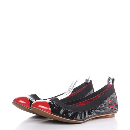 Chanel Patent CC Elastic Cap Toe Ballerina Flats 36 Red Black 3 of 10