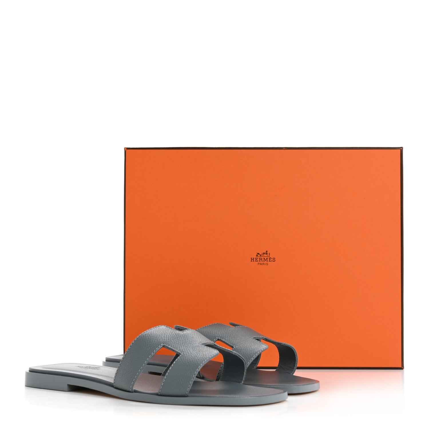 Hermes Epsom Oran Sandals 37.5 Gris Antarctique 10 of 10