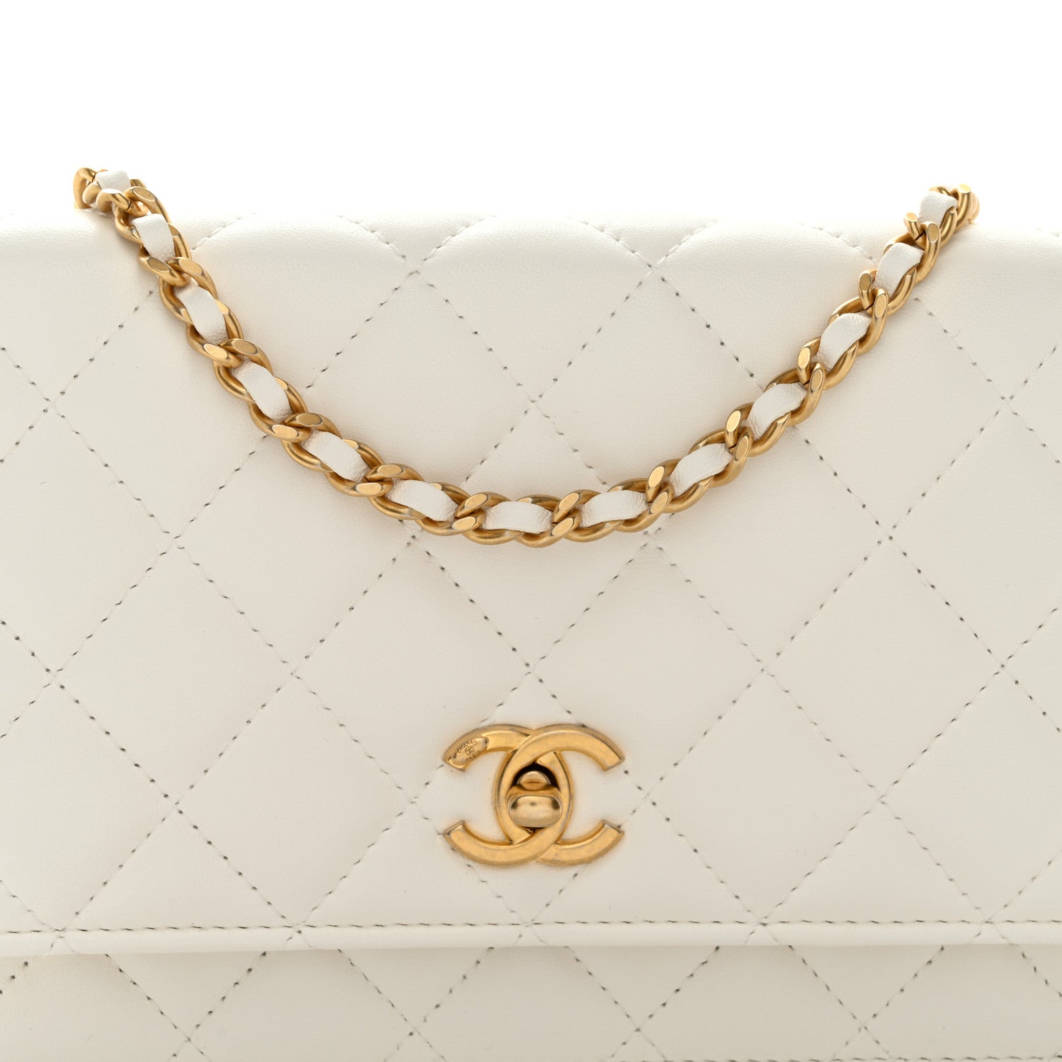 Chanel Lambskin Quilted CC Pearl Crush Wallet on Chain WOC White 9 of 12